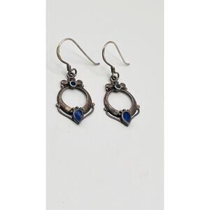 Earrings 925 Sterling Silver Vintage Dangle Blue Lapis Lazurite Unusual Design